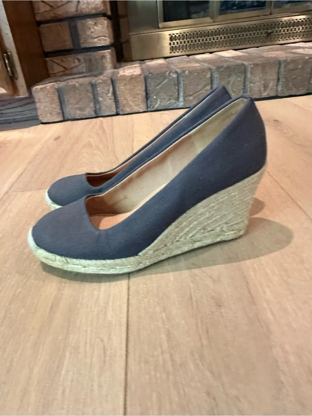 J Crew Charcoal Canvas Espadrille Wedge Pumps